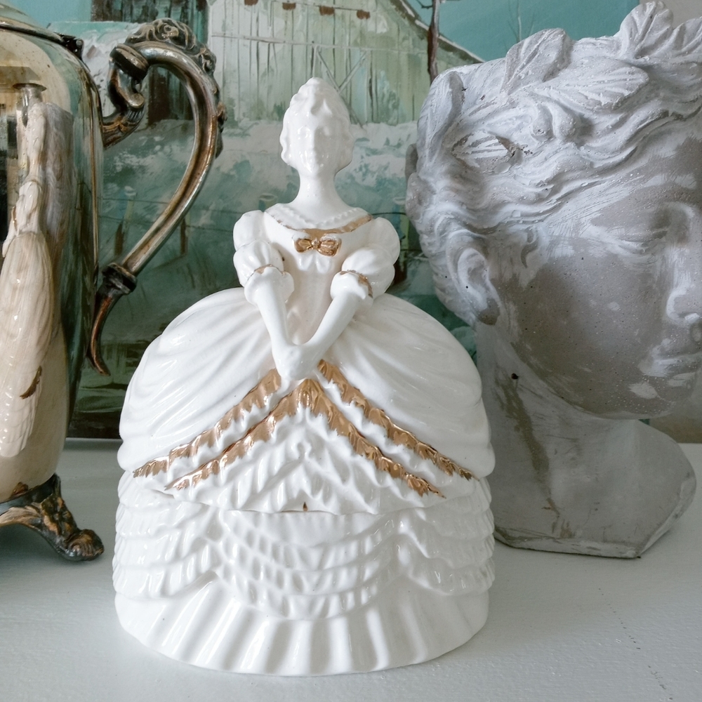 Victorian Lady Bisque Trinket Box So Beautiful!